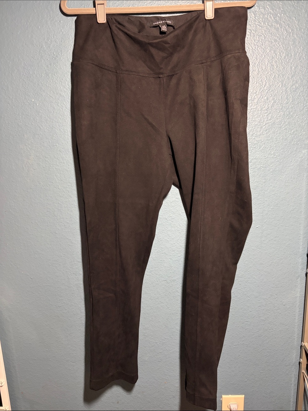 Andrew Marc Brown Black Suede-Look Pants Elastic Waist
